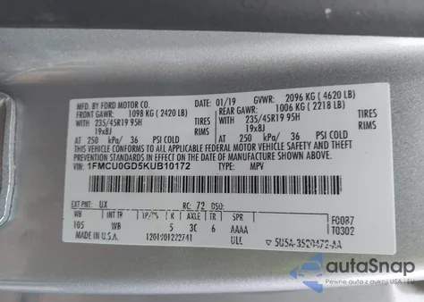 2019 Ford Escape Se from USA, damaged, VIN 1FMCU0GD5KUB10172